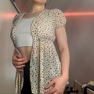 PolkaDot Tie-Up Cardigan T-Blouse Medium Cream